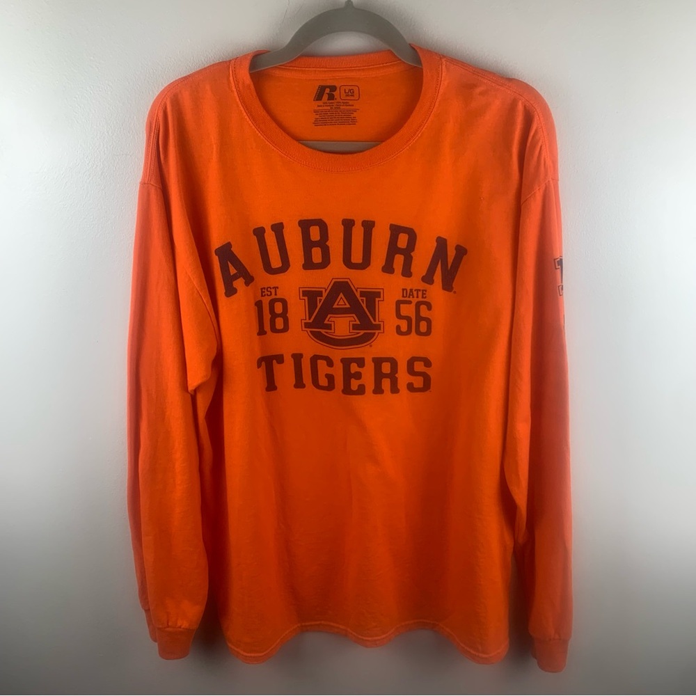 Auburn Tigers Shirt Adult Size  L Orange NCAA Russell Athletics‎ Long Sleeve Tee
